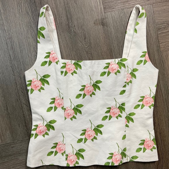 Cami NYC Angelina Top Womens XS Peony White Pink Floral Square Neck Coquette